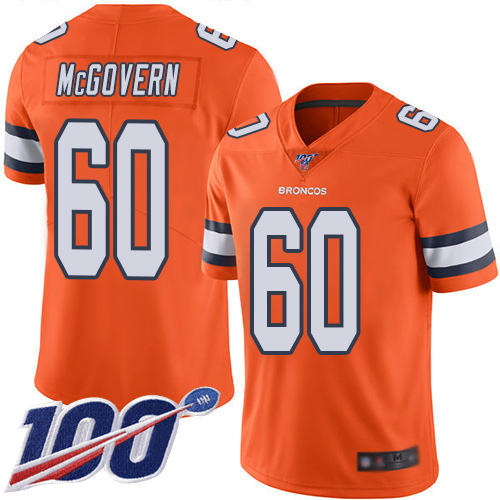 Men Denver Broncos #60 Connor McGovern Limited Orange Rush Vapor Untouchable 100th Season Football NFL Jersey